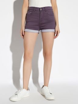 SHOWOFF - Women'S Solid Purple Slim Fit Denim Shorts