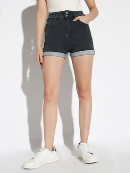 SHOWOFF - Women'S Solid Grey Slim Fit Denim Shorts