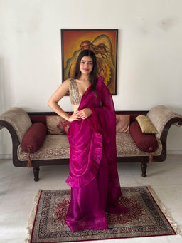 RAISHAA - Rose Cocktail Saree with Unstitched Blouse