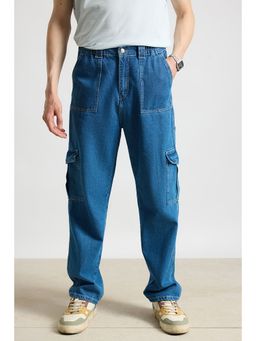 FREAKINS - Blue Utility Men's Cargo Style Jeans