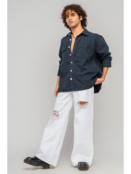 FREAKINS - Distressed White Men's Wide Jeans