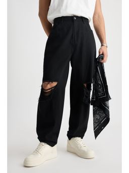FREAKINS - Men's Distressed Black Baggy Jeans