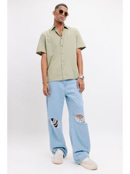 FREAKINS - Blue Light Distressed Men's Wide Jeans