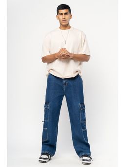 FREAKINS - Dense Blue Men's Pocket Cargo Style Jeans