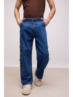 FREAKINS - Indigo Blue Men's Cargo Style Jeans