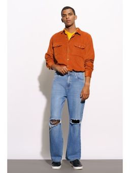 FREAKINS - Men's Blue Faded Distressed Wide Jeans