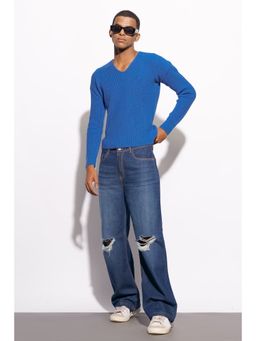 FREAKINS - Men's Midnight Blue Distress Wide Jeans