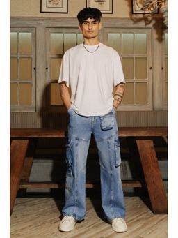 FREAKINS - Men's Blue Patch & Seam Cargo Style Jeans