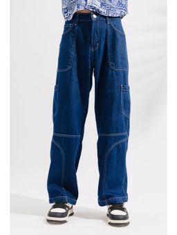 FREAKINS - Blue Contrast Seam Men's Cargo Style Jeans