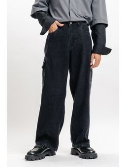 FREAKINS - Black Men's Urban Cargo Style Jeans