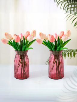 UMAI - Glass Vase For Home Decor Red (Pack of 2)