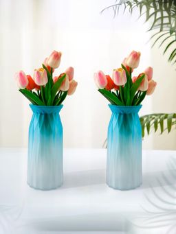 UMAI - Glass Vase For Home Decor Blue (Pack of 2)
