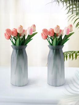 UMAI - Glass Vase For Home Decor Grey (Pack of 2)