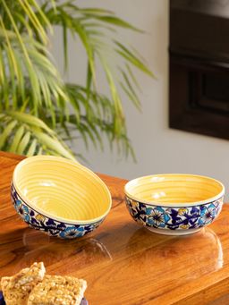 ExclusiveLane - Badamwari Bagheecha' Hand-Painted Large Ceramic Dinner Serving Bowls (Set of 2)