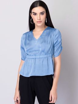 FabAlley - Pastel Blue Textured Peplum Top