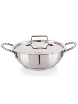 Nirlon - Deluxe Impact Bonded Triply Stainless Steel Induction Deep Kadai with Lid, 22Cm