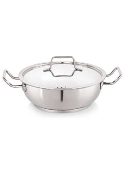 Nirlon - Deluxe Stainless Steel Triply Induction Flat Kadai with Lid, Impact Bonded, 20Cm