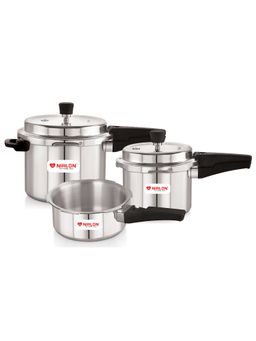Nirlon - Induction Base Outer Lid Aluminium Pressure Cooker with Outer Lid, (Set Of 3)