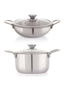 Nirlon - Superb Triply Stainless Steel Induction Kadhai 26Cm & Casserole 20Cm