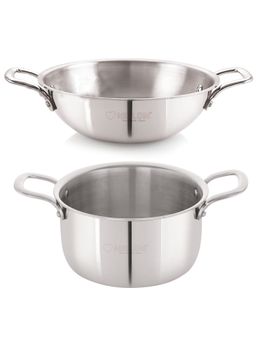 Nirlon - Superb Triply Stainless Steel Induction Kadhai, 26Cm & Casserole, 24Cm