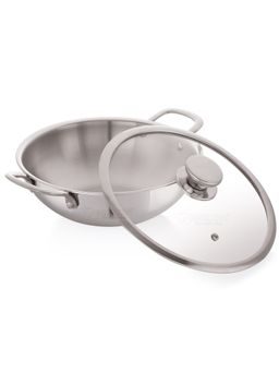 Nirlon - Superb Triply Stainless Steel Induction Deep Kadhai with Glass Lid