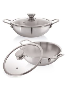 Nirlon - Superb Triply Stainless Steel Induction Kadhai with Glass Lid (Set of 2)