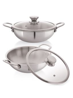 Nirlon - Superb Triply Stainless Steel Induction Kadhai with Glass Lid (Set of 2)