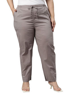 Go Colors - Women Solid Ebony Grey Mid Rise Cotton Pants