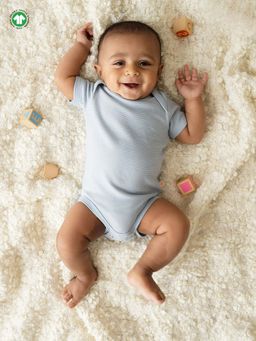 Greendigo - Organic Cotton Blue Solid Baby Onesie Bodysuit Rompers for Babies