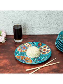 EZ Life - Majestic Teal Blue 8 Inch Peacock Series Ceramic Side Plate Pack Of 6