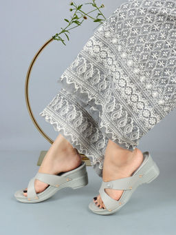 Iconics - Women Grey Slip-On Round Toe Wedges