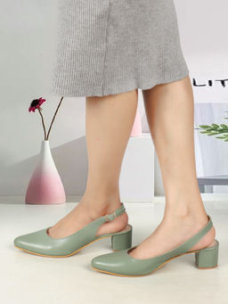 Iconics - Women Pista Green Buckle Pointed Toe Pumps