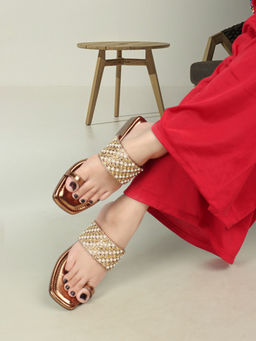 Iconics - Women Antique Copper Slip-On Square Toe Kolhapuris