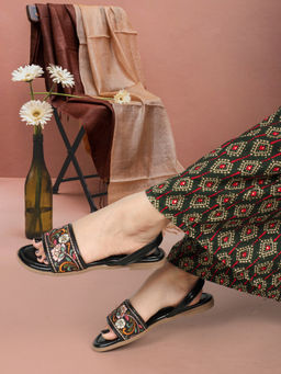 Iconics - Women Black Slip-On Square Toe Sandals