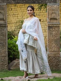 EverBloom - Imara Printed Sleeveless Flared Kurti with Sharara & Dupatta (Set of 3)