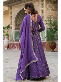 EverBloom - Arshi Purple Lucknowi Embroidered Lehenga (Set of 3)