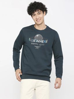 Spykar - Teal Cotton Full Sleeve Round Neck Sweatshirt