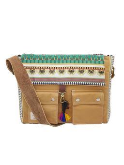 The House of Tara - Beige Printed Canvas Laptop Compatible Sling Bag