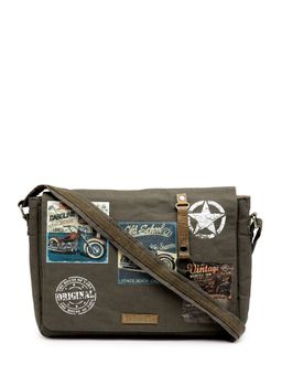 The House of Tara - Khaki Grey Canvas Laptop Compatible Large Printed Unisex Sling Bag