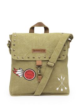 The House of Tara - Beige Metal Studded Canvas Unisex Cross Body Sling Side Bag