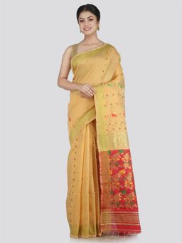 PinkLoom - Women's Cotton Blend Saree with Unstitched Blouse Piece, Beige
