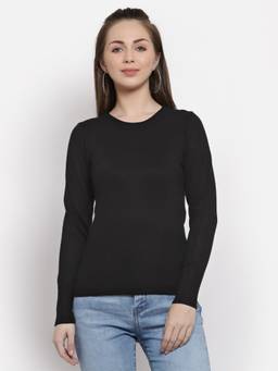 Mafadeny - Women Black Viscose Rayon Round Neck Top