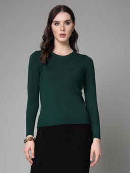 Mafadeny - Women Green Viscose Rayon Round Neck Top