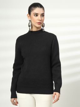 Mafadeny - Women Black Viscose Rayon High Neck Top