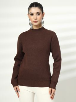 Mafadeny - Women Brown Viscose Rayon High Neck Top