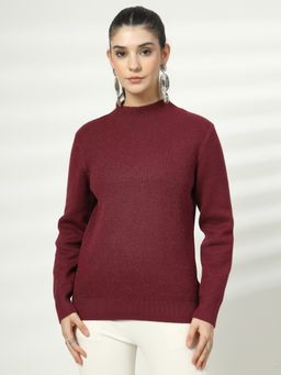 Mafadeny - Women Wine Viscose Rayon High Neck Top