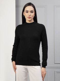 Mafadeny - Women Black Viscose Rayon High Neck Top
