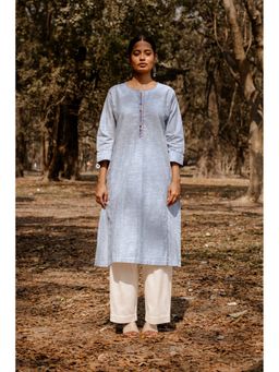 EARTHWEAR - Blue Textured Cotton Three Panel Kurta