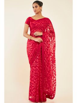 Soch - Women Red Georgette Abstract Saree with Unstitched Blouse
