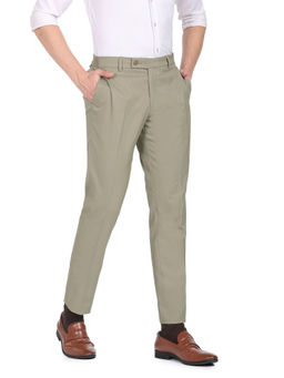 Arrow - Men Light Olive Twill Solid Formal Trousers